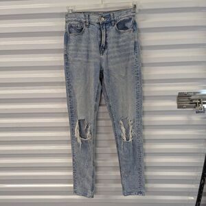 American Eagle Size 00 Long Distressed Mom Jeans 90s Inspired Grunge Festival